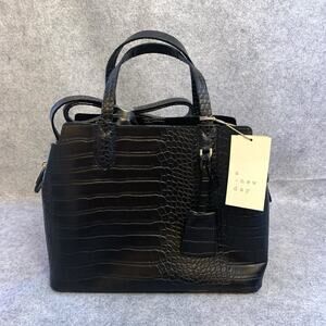 NWT A New Day Black Vegan Leather Handbag, Faux Crocodile Purse Adjustable
